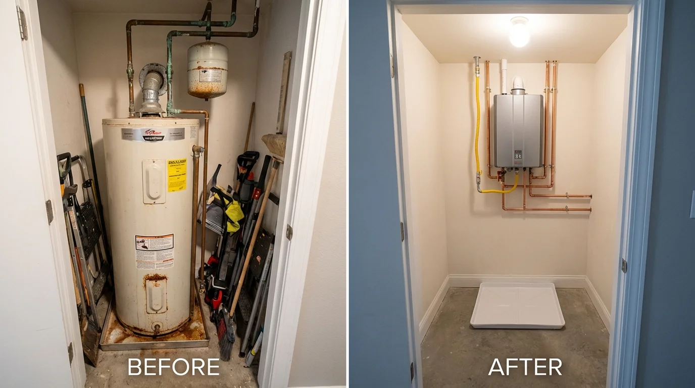 Tank water heater versus wall-mounted tankless unit comparison for Mount Pleasant, NC homeowners