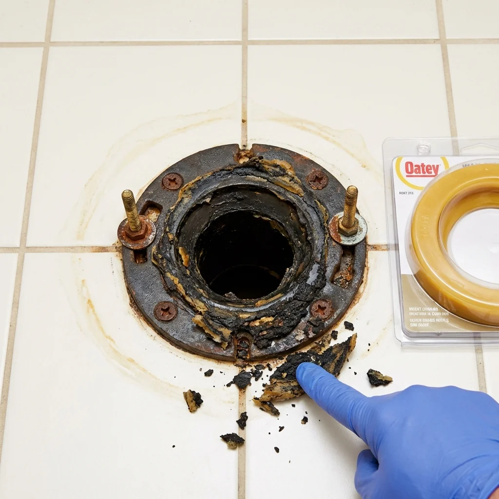 Failed wax ring showing water seepage at the base of a toilet in a Mount Pleasant, NC home